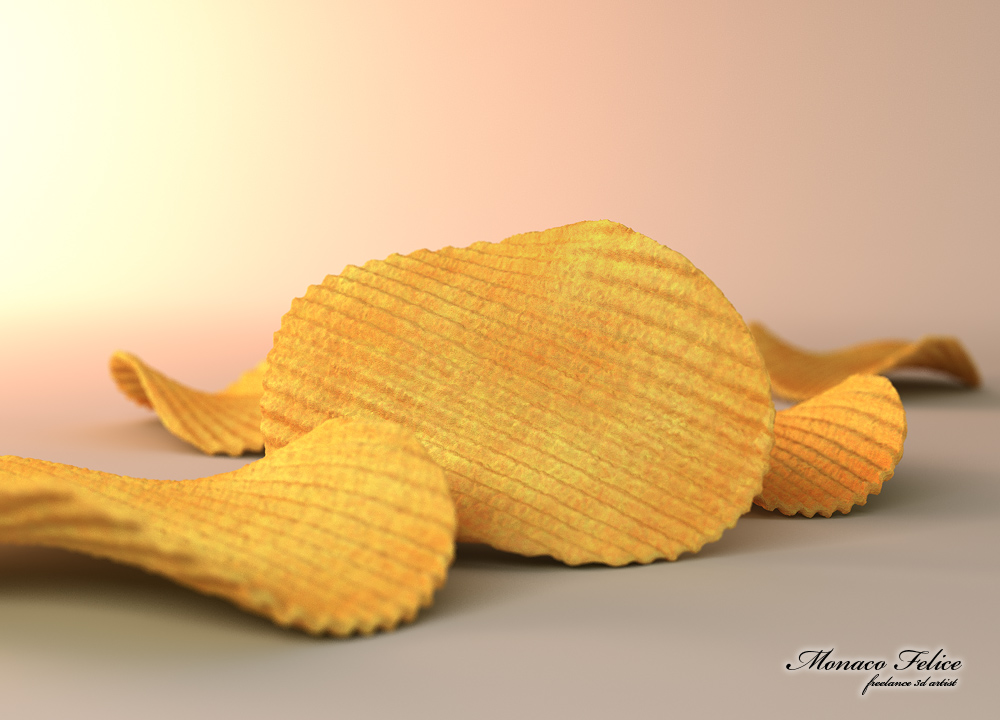 3D model of potato chips. Creation of 3D models for production and advertising. Creation of 3D models for production and advertising. Freelance 3D Artist Sergiy M. Yurchenko.