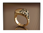 Sculpted signet ring. Custom Jewellery. 3D Rendering.